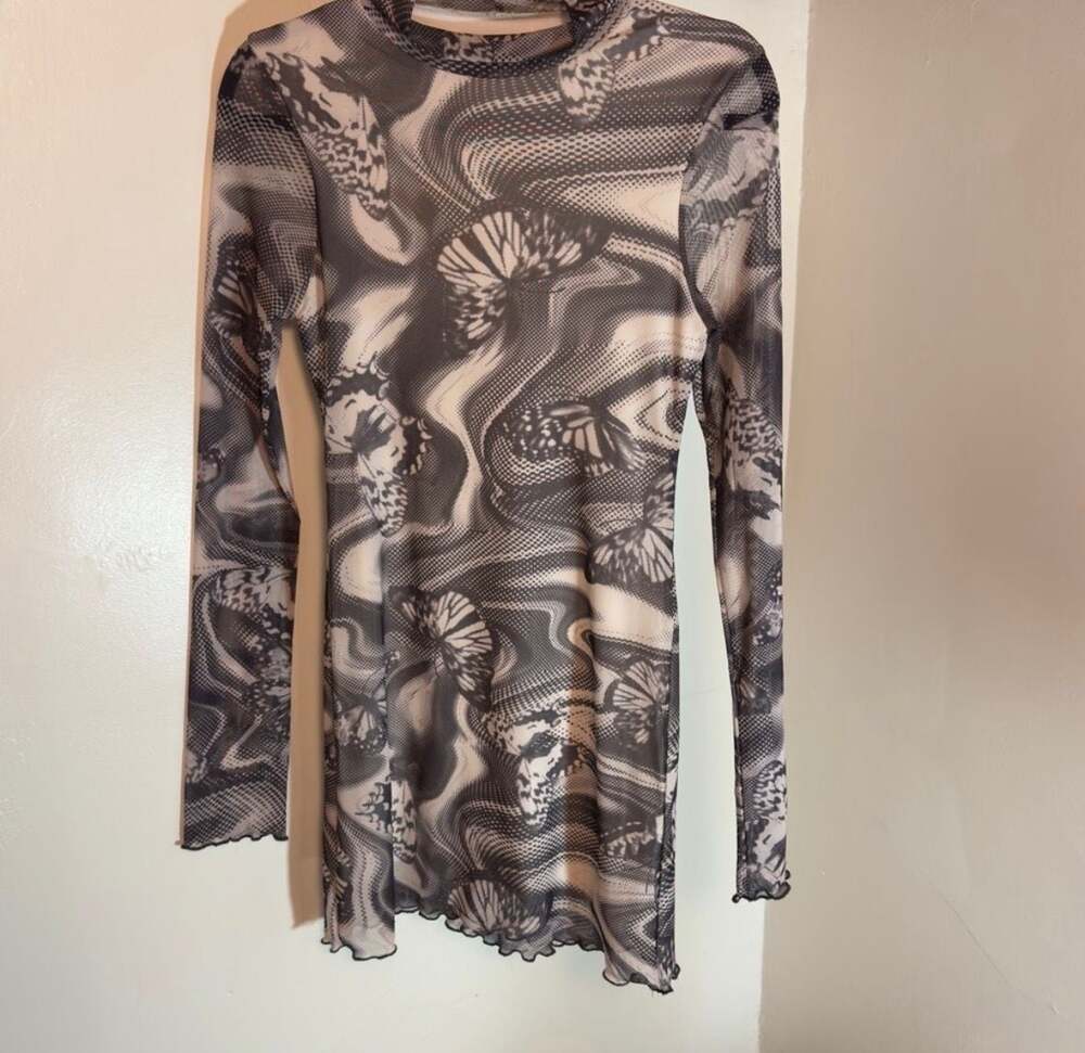 Urban Outfitters UO Alessia Mock Neck Butterfly Mini Dress Y2K Festival Bodycon
